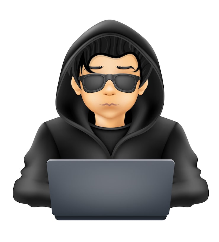 Hacker-style avatar with hoodie and sunglasses